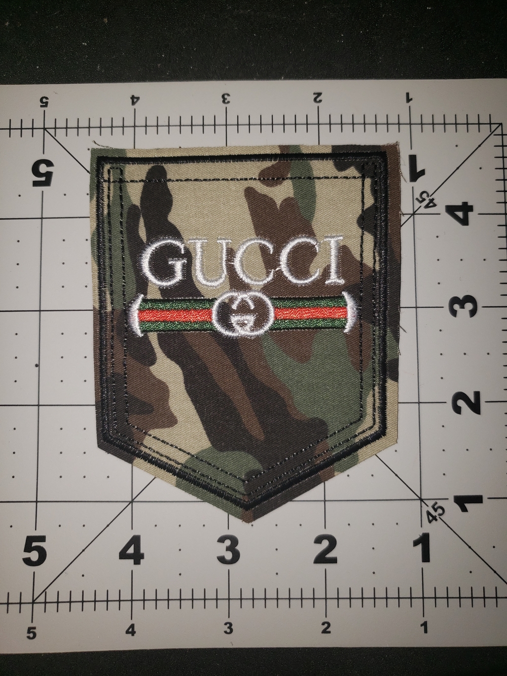 Gucci Camouflage Shield Patch with Red-Green Stripe